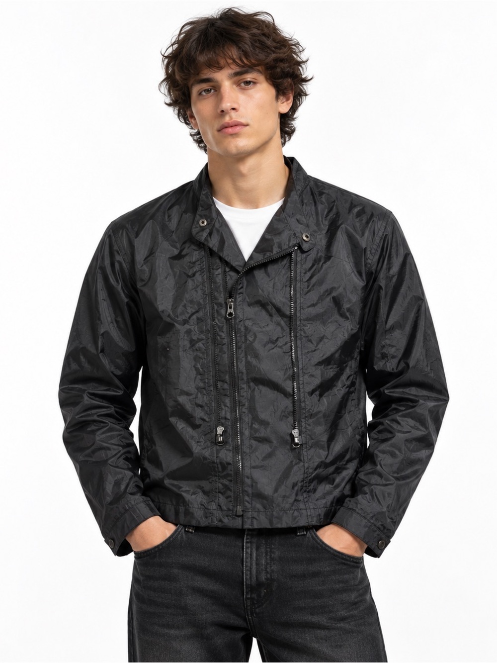 Joe Rocket Black Nylon Moto Biker Jacket Size M Y2K Motorcycle Racer